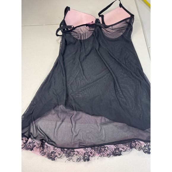 Per lei Black & Pink Lace Babydoll Lingerie Nightie XL Extra Large - Picture 7 of 9